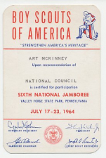 Participation card Boy Scouts of America