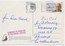 Damaged mail  card USA - Netherlands 1990