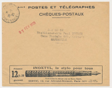 Postal cheque cover France 1929